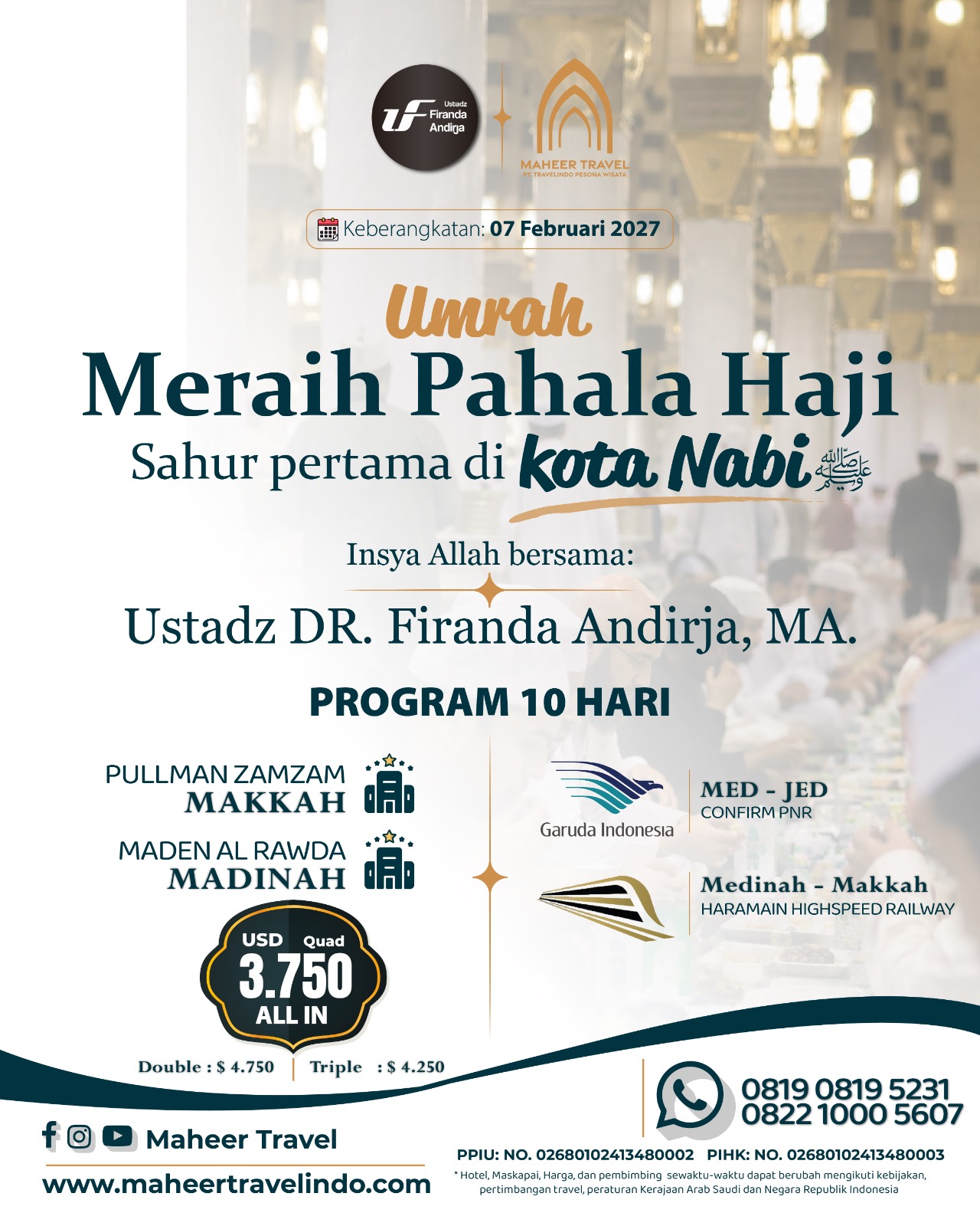 UMRAH MERAIH PAHALA HAJI SAHUR PERTAMA DI KOTA NABI 07 FEBRUARI 2027